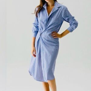 WEAR CISCO Midi Shirt Dress Button Down White Blue Stripe Size M / L
